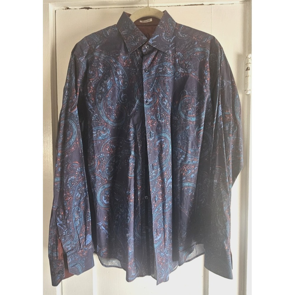 Bugatchi UOMO Paisley print dress‎ shirt flip cuffs shaped fit mens M